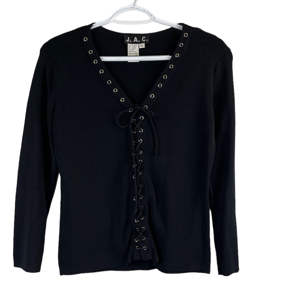 J.A.C. Women’s Blacl 3/4 Sleeve V-Neck Knit Top Sweater Shirt Medium